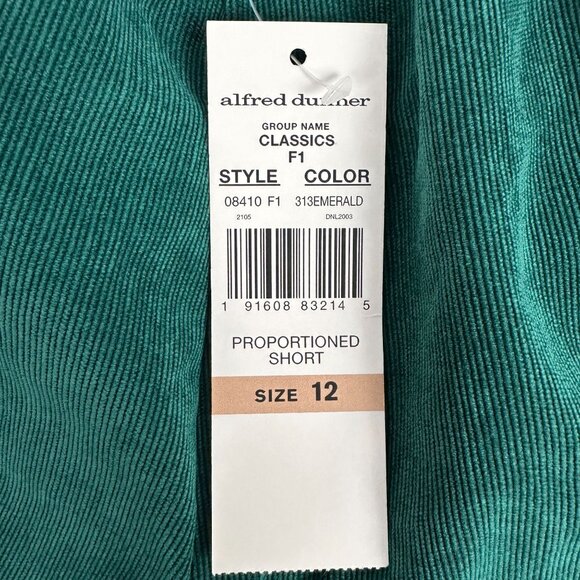 Alfred Dunner Classics Proportioned Short Emerald Green Corduroy Pants Size 12 - Picture 3 of 6